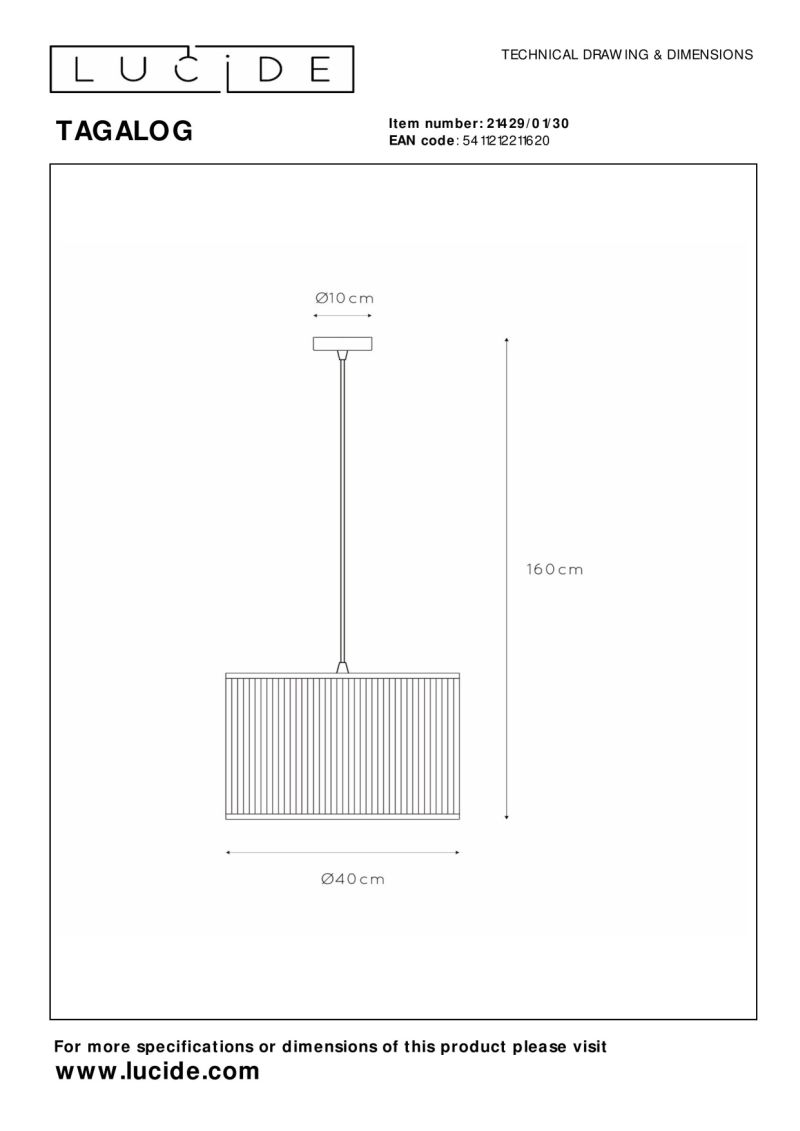Lucide TAGALOG - Závesné svietidlo - Ø 40 cm - 1xE27 - Čierna